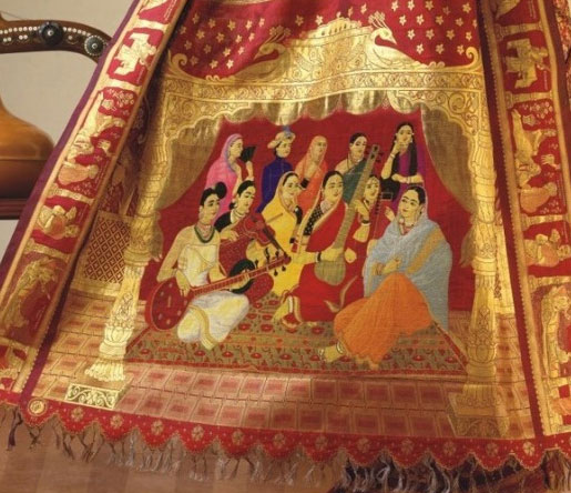 Kanchipuram Silk saree depicting Raja Ravi Varma's painting.