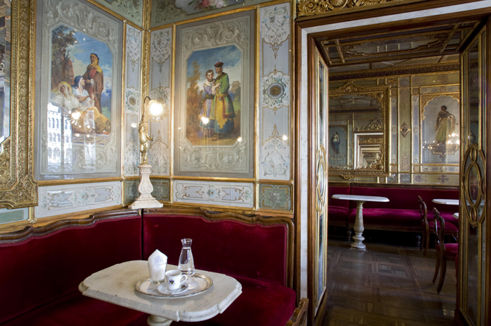 The Old World charm beautifully merges with contemporary radical-chic settings at Caffè Florian, Venice.