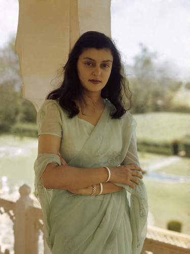 Maharani Gayatri Devi in a pastel flowing chiffon