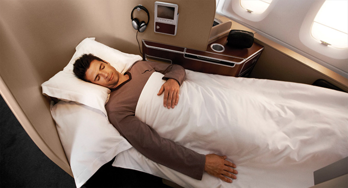 Qantas Bedding Down service features luxurious pillows, blankets, a duvet as well as a sheepskin mattress. Photo by Qantas