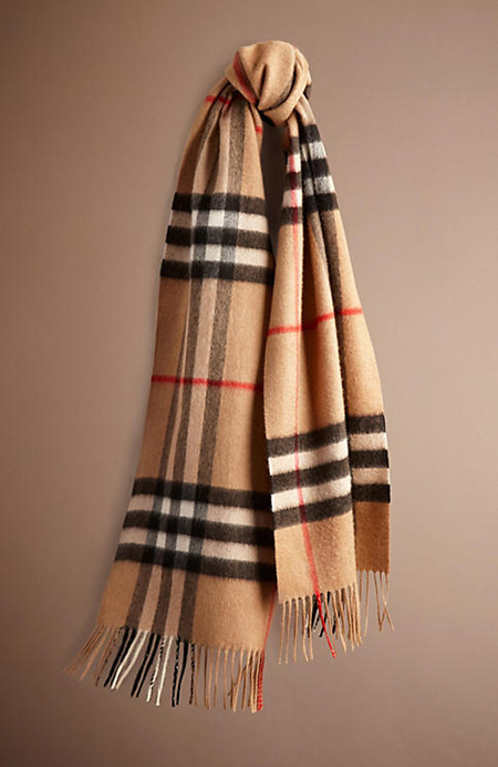 The warmth of cashmere for him, with Burberry’s iconic checks.