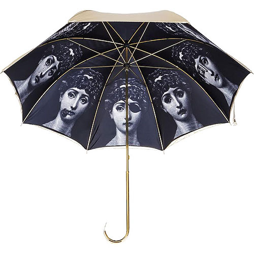  GOLD IS GOOD | Lush gold Fornasetti double canopy walking umbrella to ring it in with bling