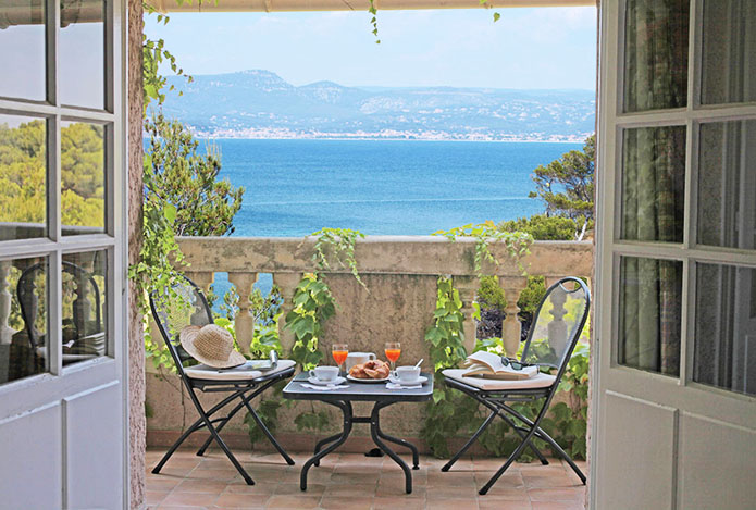 Room balcony of the hotel Delos situated on one of the Mediterranean islands—Ile de Bendor, developed by Paul Ricard