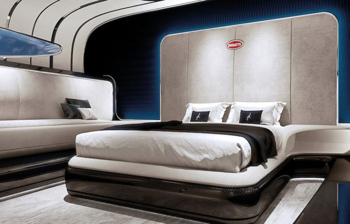Designed for only two people, the yacht's master suite is equipped with a plush double bed
