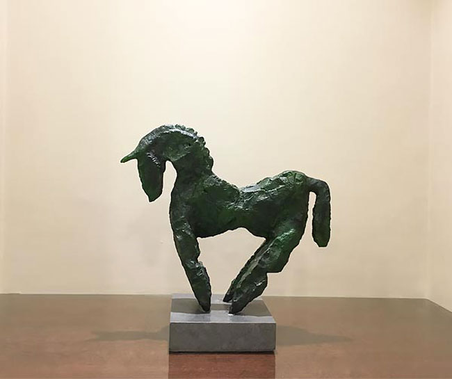 STANDING GREEN HORSE | Treatments involved in the making of these sculptures are sand blasting, acid wash, carbon-welding and steel reinforcements