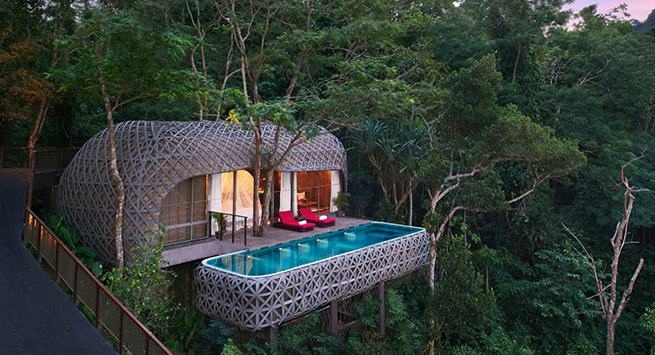 Nestled in glorious greenery, Keemala’s pool villas are incredible architectural anomalies