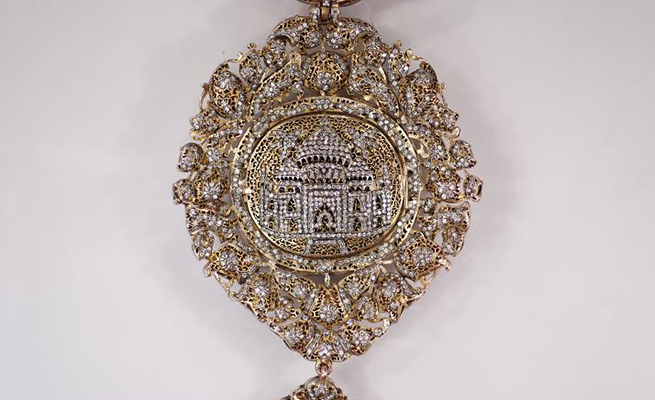 The Taj Mahal Necklace, flipped over, displays backings as intricate as the facade