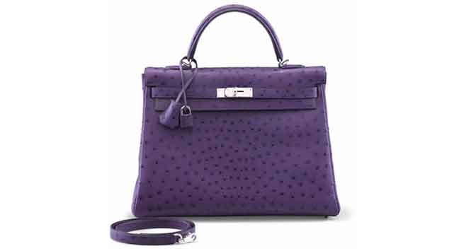 A violine ostrich retourne Kelly 35 bag. Hermès, 2011. $34,000. This lot is offered in Christie's Handbag Shop