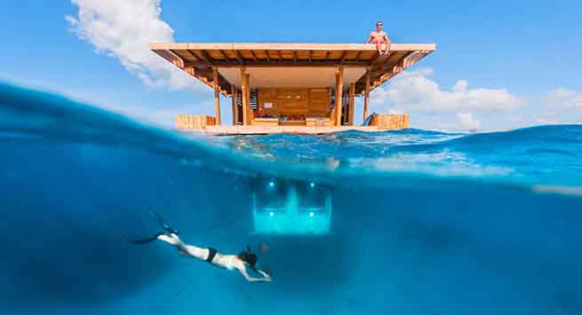 Unique submerged spa treatment rooms located 26 feet below the surface of the sea