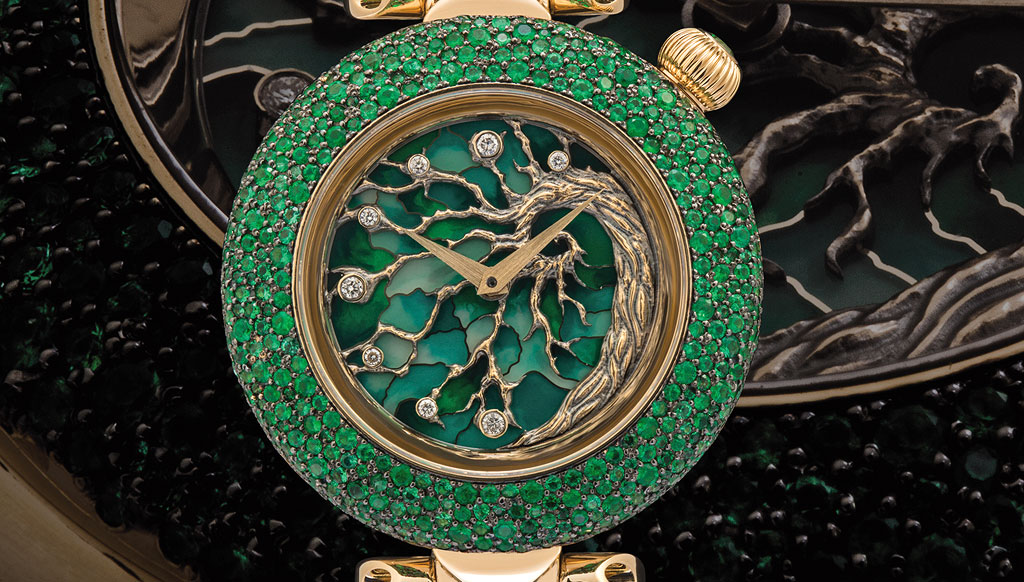 Kerbedanz timepiece of immortality: the emerald-studded Tree of Life