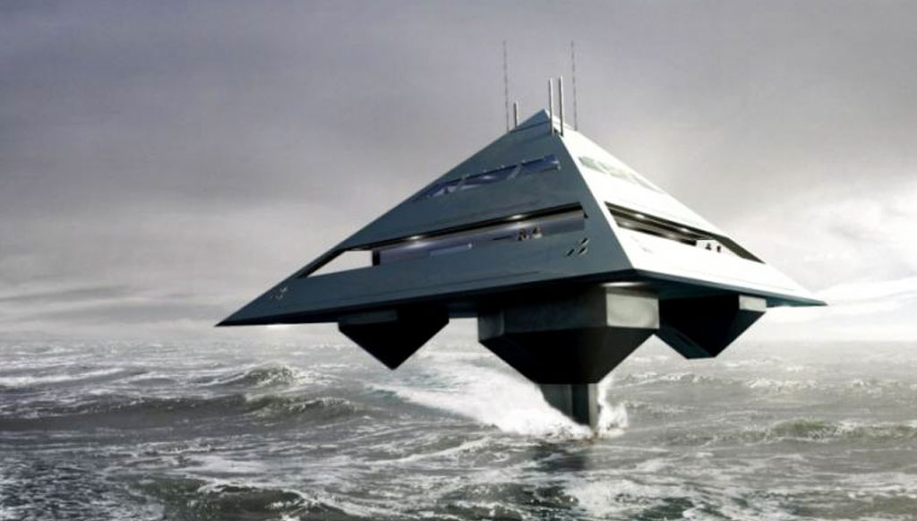 The Pyramid-shaped Tetrahedron Super Yacht that levitates on water