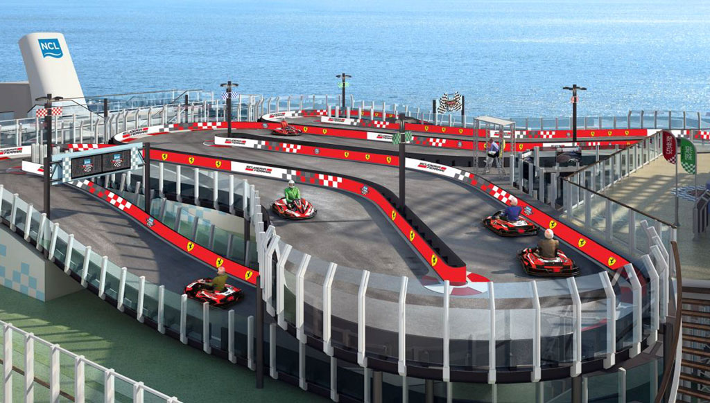 This cruise ship has an on-deck Ferrari race track!