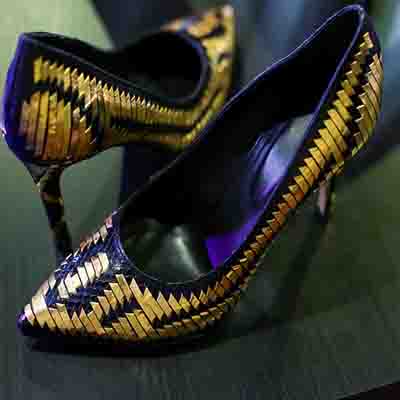 Gold embossed, diamond-encrusted pumps at Leatherworld Dubai
