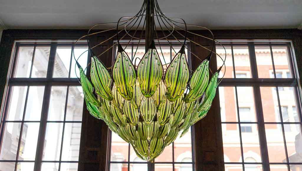 Eco friendly new age décor: Algae-filled glass chandelier!