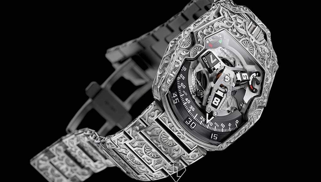 A hand engraved Urwerk watch honouring Dubai