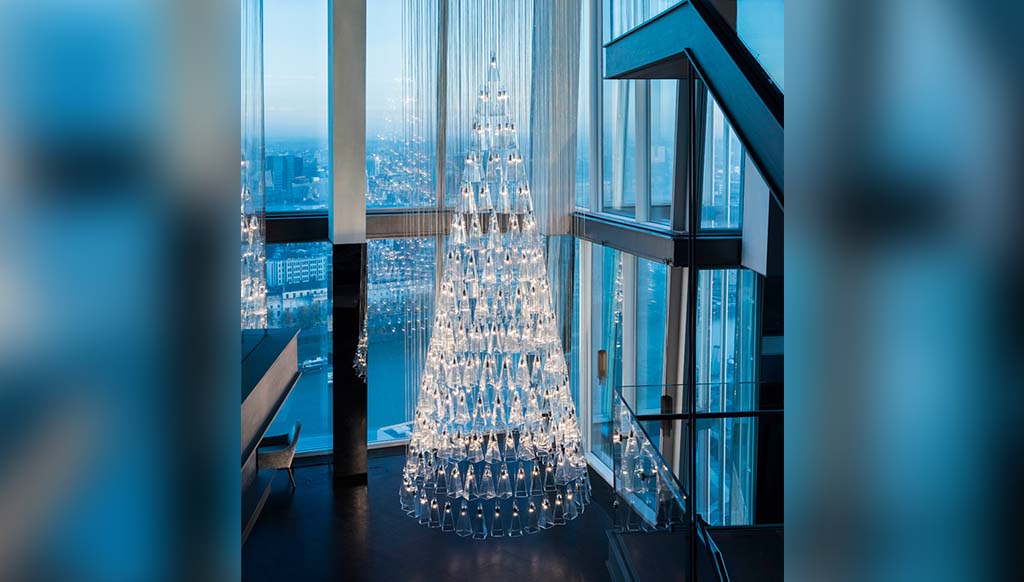 A Cascading Christmas tree crafted from glass